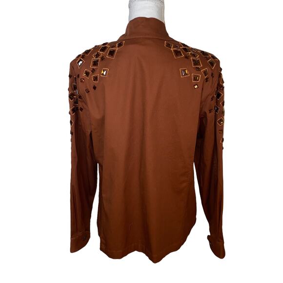 Bob Mackie Wearable Art Jacket Embellished Gems Full Zip, Brown, Size Medium - Picture 6 of 9